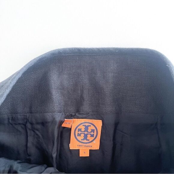 Tory Burch Schafer Linen Mini Skirt Black Women's 6 Lined Gold Buttons Pockets - Picture 7 of 11